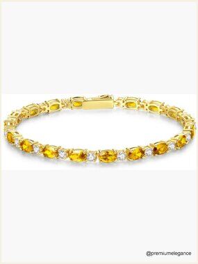 14k Gold Plated Birthstone Tennis Bracelet 7" Birthday Gift